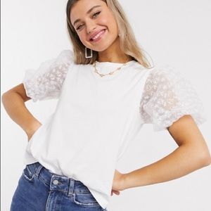 ASOS Organza Floral Embroidered Puff Sleeve Blouse
